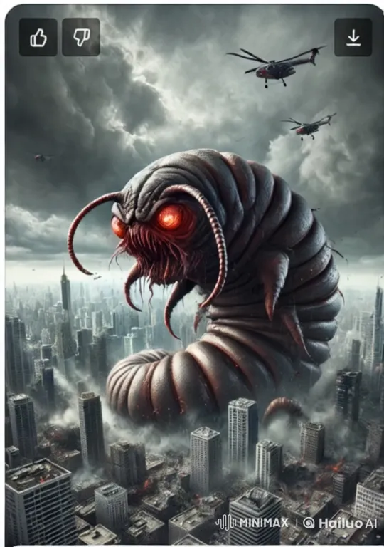 Apocalyptic Cityscape: Giant Worm-Like Creature Threatens Ruined Metropolis – AI Generated Video | Hailuo AI
