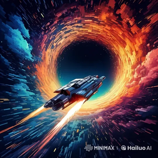 Futuristic Spaceship Enters Colorful Space Vortex – AI Generated Video | Hailuo AI