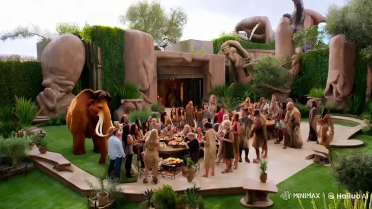 Prehistoric BBQ Feast in Architectural Backyard – AI Generated Video | Hailuo AI
