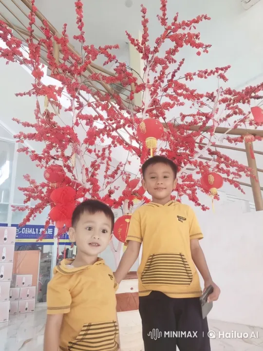 Boys in Striped Shirts Perform Martial Arts in Festive Setting – AI Generated Video | Hailuo AI