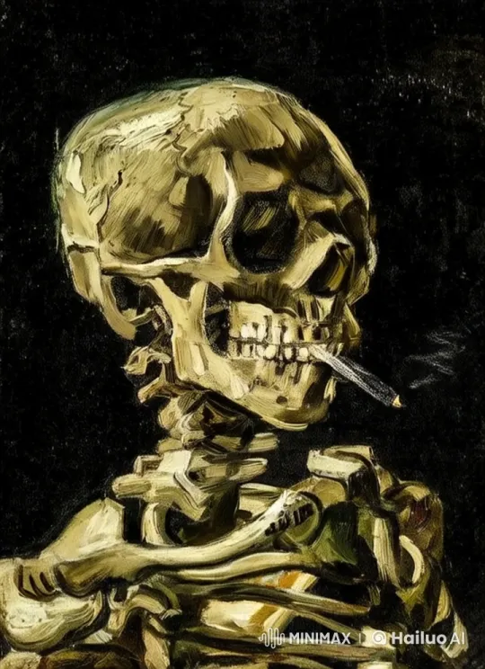 Skeleton with Cigarette in Dark Live2D Animation – AI Generated Video | Hailuo AI