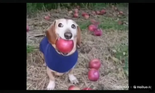 Live2D Animated Dog Drops Apple on Hay – AI Generated Video | Hailuo AI