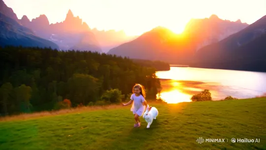 Girl and Rabbit Play in Majestic Nature – AI Generated Video | Hailuo AI