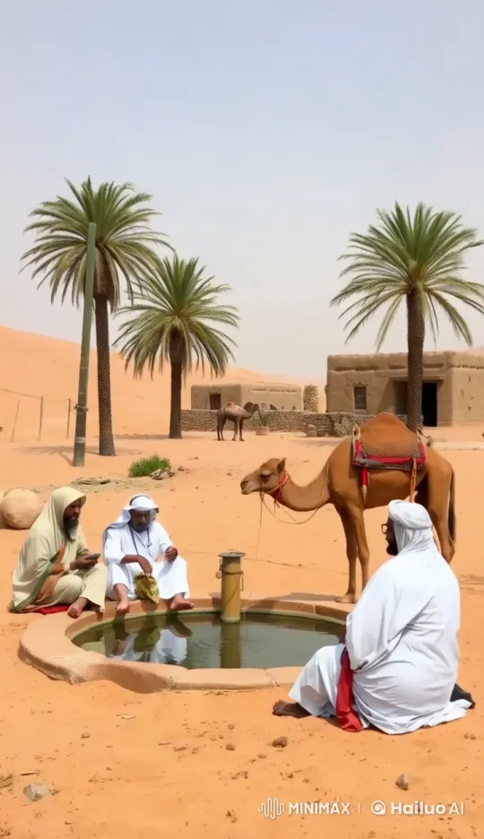 Traditional Desert Oasis: Serene Gathering with Camels – AI Generated Video | Hailuo AI