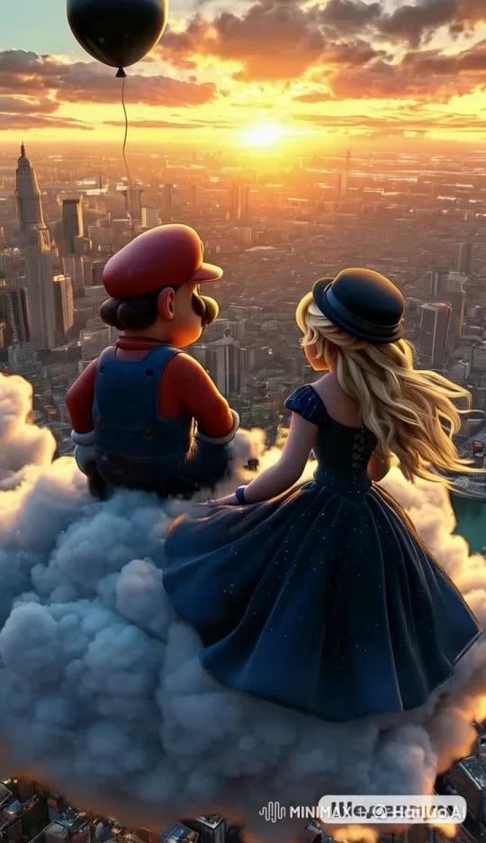 Magical Sunset: Mario and Woman on a Cloud – AI Generated Video | Hailuo AI