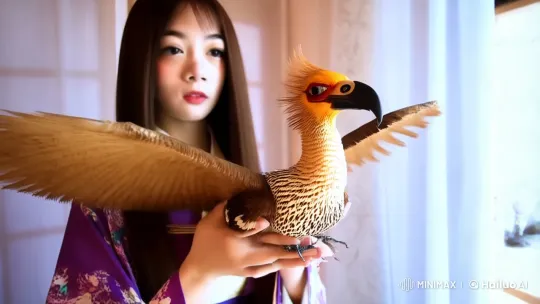 Elegant Woman and Majestic Garuda in Serene Setting – AI Generated Video | Hailuo AI