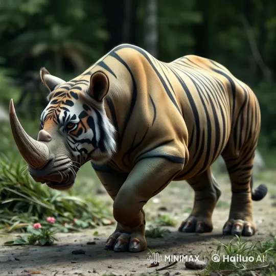 Hybrid Tiger-Rhino Creature in Realistic Jungle Setting – AI Generated Video | Hailuo AI