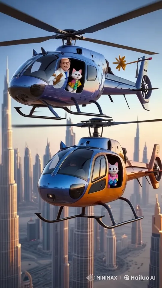 Cats Family Helicopter Landing at Burj Khalifa – AI Generated Video | Hailuo AI