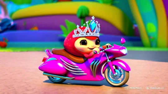 Sparkling Hermit Crab Rides Pink Motorbike in Whimsical Scene – AI Generated Video | Hailuo AI