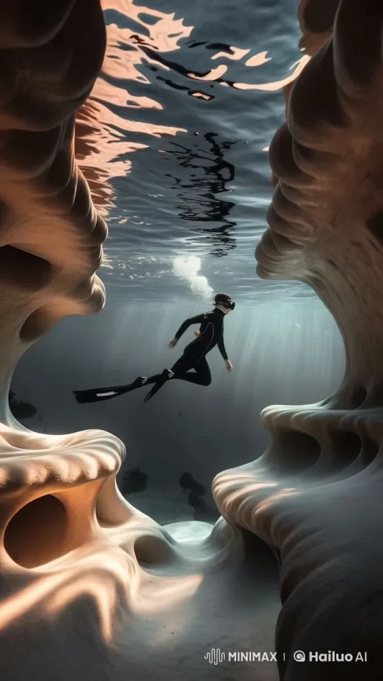 Underwater Dive: Diver and Shark's Tranquil Journey – AI Generated Video | Hailuo AI