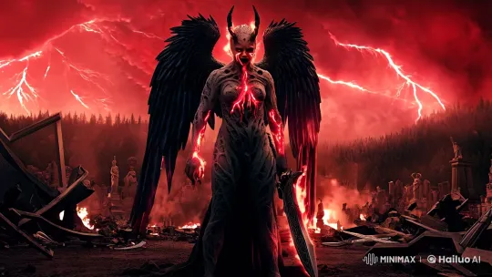 Corrupted Angel Stands Amidst Ruins in Epic Apocalyptic Scene – AI Generated Video | Hailuo AI