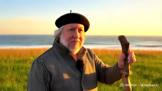 Man and His Dog Enjoying a Serene Beachside Afternoon – AI Generated Video | Hailuo AI