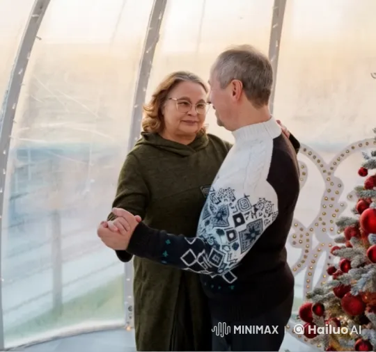Festive Couple Gracefully Dancing in Cozy Christmas Setting – AI Generated Video | Hailuo AI