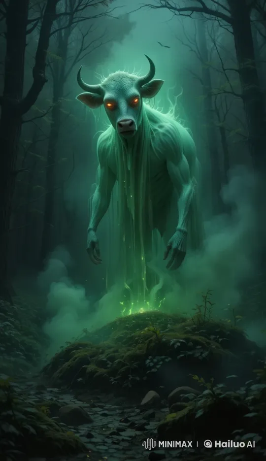 Haunted Forest: Ghostly Figure Emerges in Eerie Green Light – AI Generated Video | Hailuo AI