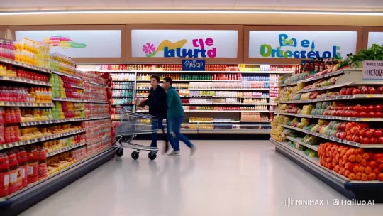 Grocery Store Chaos: Floating Cart and Skateboarding Lady – AI Generated Video | Hailuo AI