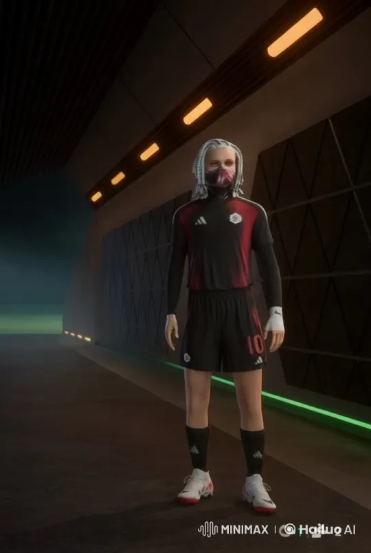 Futuristic Soccer Player Plays Oud in Animated Live2D Scene – AI Generated Video | Hailuo AI