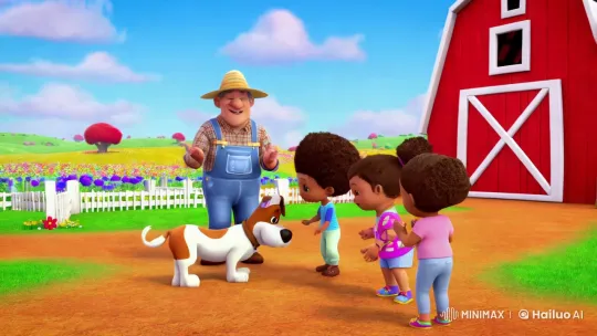 Vibrant Farmyard Scene with Farmer and Children – AI Generated Video | Hailuo AI