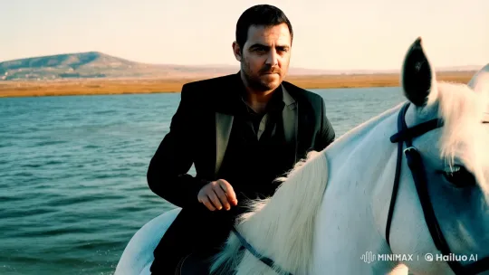 Determined Man on White Horse in Majestic Landscape – AI Generated Video | Hailuo AI