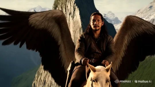 Man on Giant Bird Over Majestic Mountains – AI Generated Video | Hailuo AI