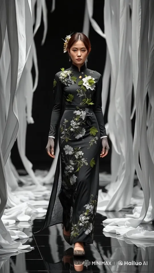 Floral-Embroidered Dress on Live2D Runway Show – AI Generated Video | Hailuo AI
