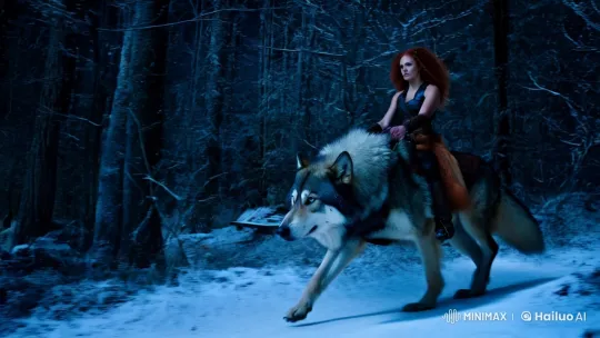 Viking Woman and Wolf on a Moonlit Journey – AI Generated Video | Hailuo AI