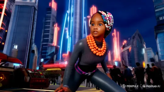 Jasmine: Agile Protagonist Navigates Futuristic Cityscape – AI Generated Video | Hailuo AI