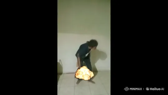 Young Man Struggles with Fiery Object – AI Generated Video | Hailuo AI