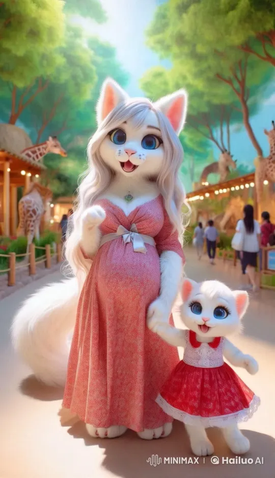 Mother and Baby Cats Delight in Bird's Flight at Enchanting Zoo – AI Generated Video | Hailuo AI