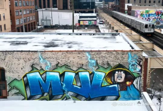 Vibrant Graffiti Scene with Dynamic Background – AI Generated Video | Hailuo AI