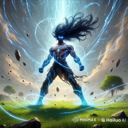 Dynamic Figure Harnessing Energy in Enchanted Landscape – AI Generated Video | Hailuo AI