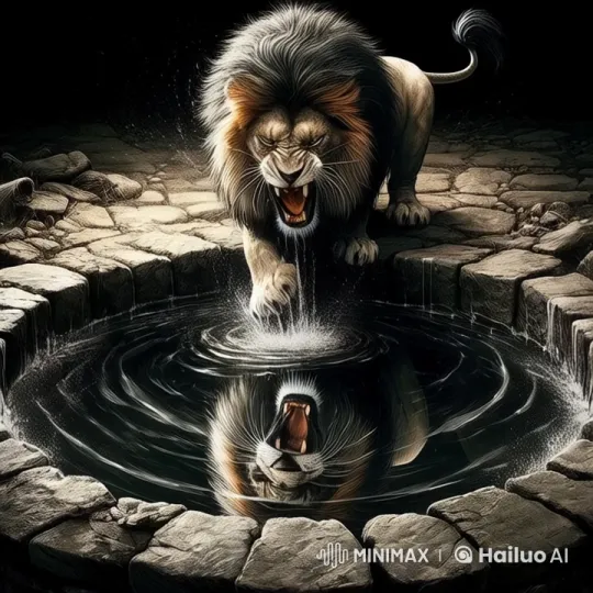 Lion Leaps into Well After Mistaking Reflection for Rival – AI Generated Video | Hailuo AI