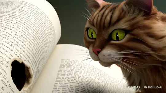 Curious Cat Explores Mysterious Hole in Book – AI Generated Video | Hailuo AI