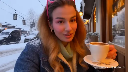 Cafe Reflections Amidst Heavy Snowfall – AI Generated Video | Hailuo AI