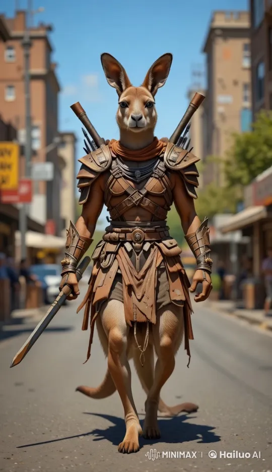 Animated Warrior Kangaroo in Live2D Cityscape – AI Generated Video | Hailuo AI