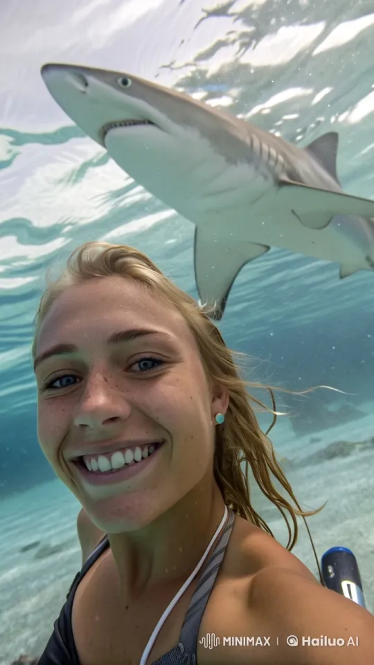 Woman Affectionately Interacts with Shark – AI Generated Video | Hailuo AI