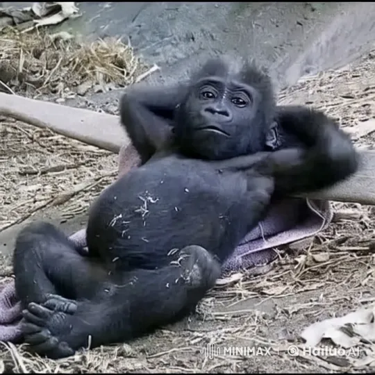 Chimpanzee Animation: Lying, Sitting Up, Walking Leisurely – AI Generated Video | Hailuo AI