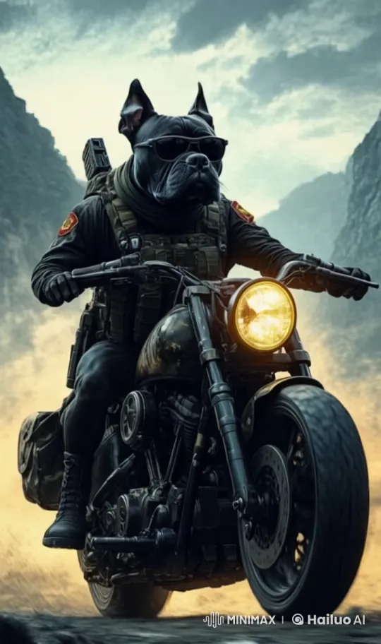 Determined Dog on High-Speed Motorcycle Chase – AI Generated Video | Hailuo AI