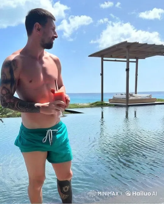 Shirtless Man Showcases Football Skills by Infinity Pool – AI Generated Video | Hailuo AI