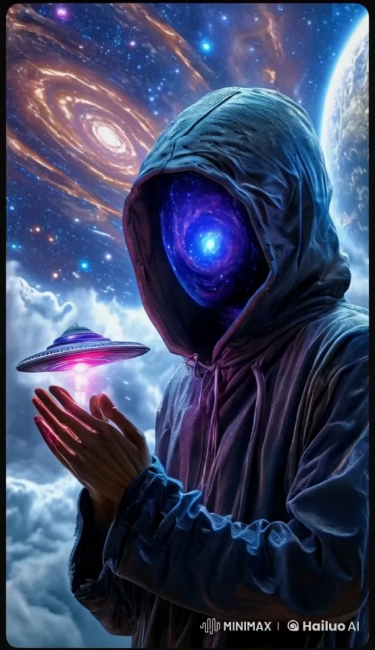 Cosmic Being with UFO in Vivid Starry Universe – AI Generated Video | Hailuo AI