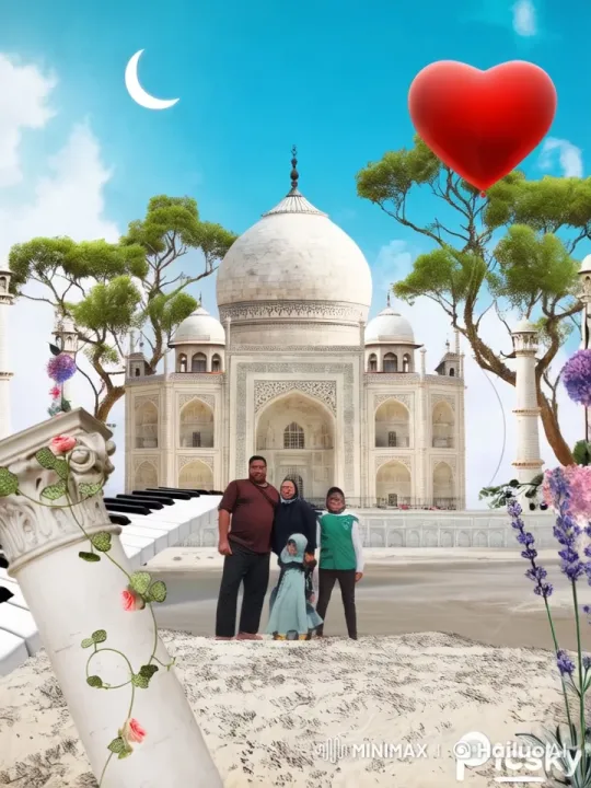 Family Enjoying Music at the Taj Mahal in Live2D Animation – AI Generated Video | Hailuo AI