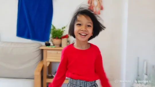 Young Girl Dances Joyfully in Modest Home Setting – AI Generated Video | Hailuo AI