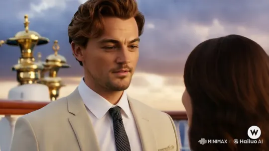 Man Expresses Deep Affection to Woman on Elegant Ship Deck – AI Generated Video | Hailuo AI