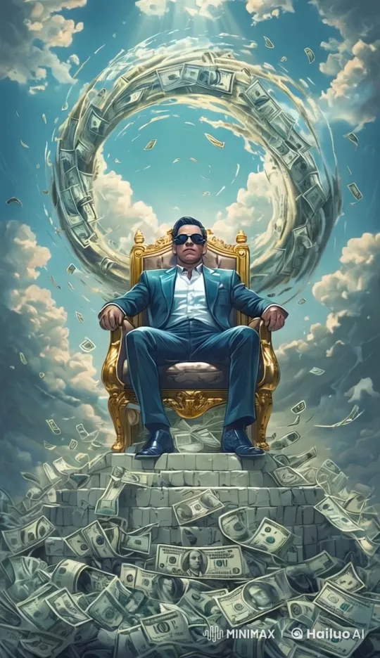 Man on Golden Throne Amidst Celestial Wealth – AI Generated Video | Hailuo AI