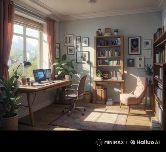Sunlit Office: Dance of Light and Shadows – AI Generated Video | Hailuo AI