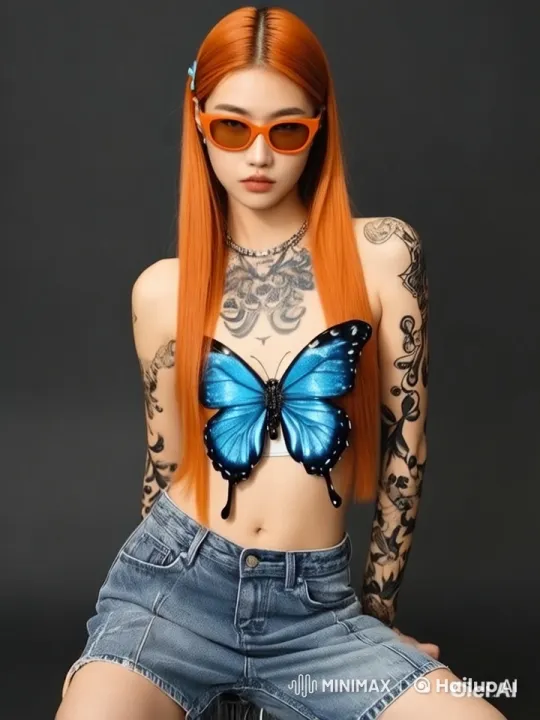 Joyful Dancer in Butterfly Top and Tattoos – AI Generated Video | Hailuo AI