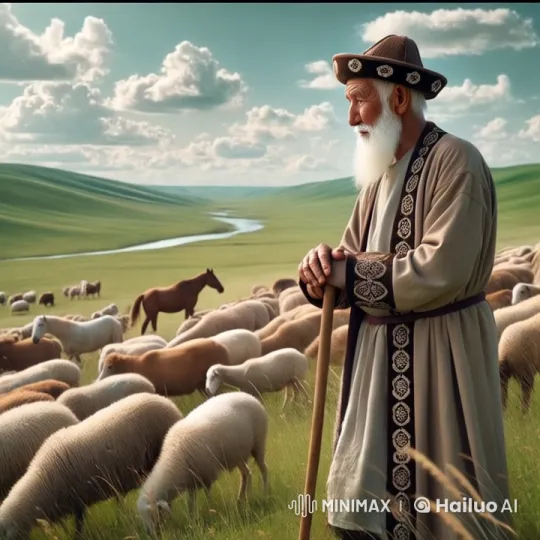 Traditional Shepherd Amidst Pastoral Landscape – AI Generated Video | Hailuo AI