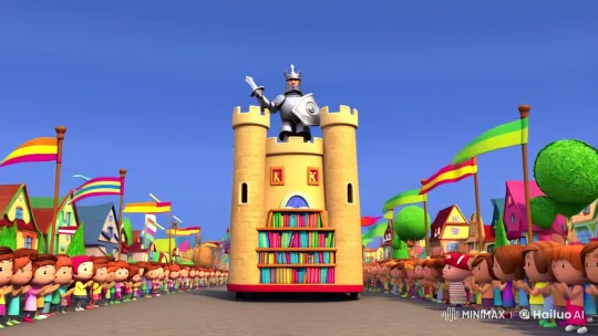 Colorful Parade Floats with Knight, Librarian, and Musician – AI Generated Video | Hailuo AI