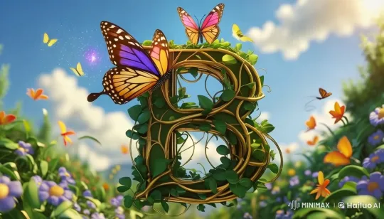 Golden Vine 'B' with Fluttering Butterfly in Garden – AI Generated Video | Hailuo AI
