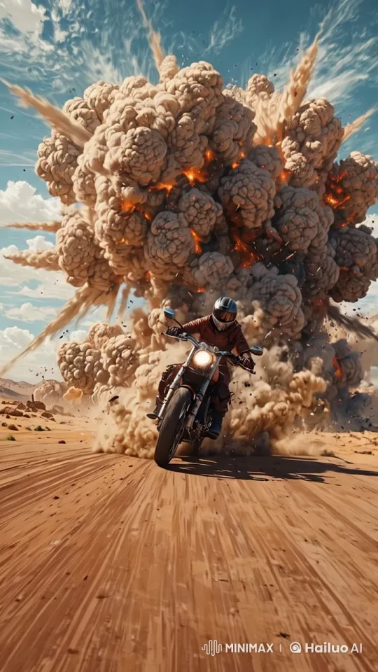 Intense Hyper-Speed Bike Ride Through War-Torn Desert – AI Generated Video | Hailuo AI