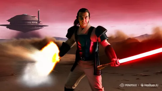 Intense Duel on Desolate Planet with Death Star Silhouette – AI Generated Video | Hailuo AI